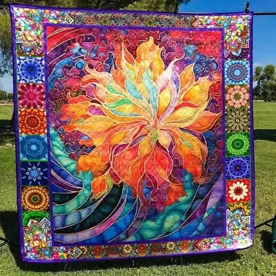 Trippy Flower Hippie Art Quilt • $49.99