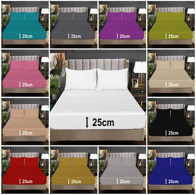 £6.99 • Buy 100% Poly Cotton Bed Sheets Extra Deep Full Fitted Sheet Single Double King Size