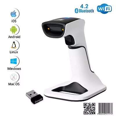 1D/2D Wireless Bluetooth Barcode Scanner: 3-in-1 With Stand USB QR Code Reader • $119.91