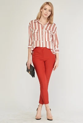 Ladies Red Skinny Crop Trousers UK Size 14 • £7