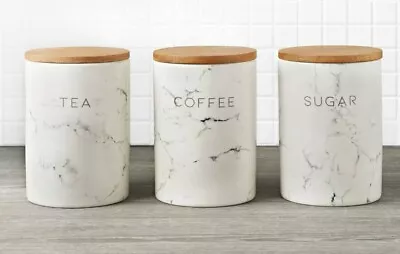 £21.99 • Buy New Set Of 3 Tea Coffee Sugar Ceramic Canisters Kitchen Decor Storage Jars
