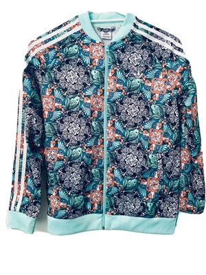 $50 • Buy Adidas 3 Stripe Track Jacket With 🦓 Zebra Parrot & 🐠 Fish Women’s Size 12ish