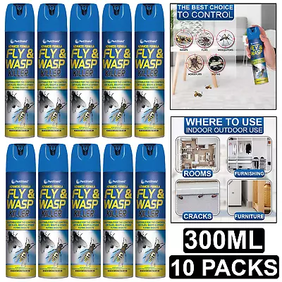 10x Fly And Wasp Killer Spray Kill Insects Midges Mosquito Advance Formula 300ml • £19.89