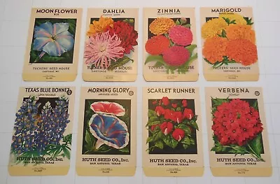 8 Vintage FLOWER SEED PACKS (S85)-Schmidt Litho-3 1/4  X 5 -Huth & Tuckers-Empty • $22