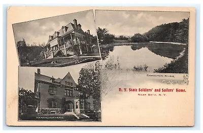 N.Y. State Soldiers’ & Sailors’ Home Tri View Postcard Bath NY Cohocton River B3 • $5.99