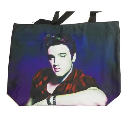 Elvis Presley Red Shirt 17  X 14  Zipper Blue Tote Bag Handbag Purse Shopper • $22.99