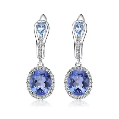 Natural Iolite Blue Mystic Quartz Blue Topaz 925 Sterling Silver Drop Earrings • $50.52