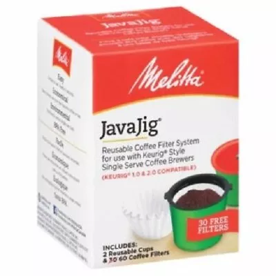 Melitta Coffee JavaJig Reusable Coffee Filter System 2 Reusable Cups 60 Filters • $11.95