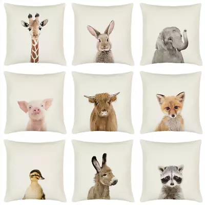 Giraffe Rabbit Elephant Donkey Fox Raccoon Pillow Case Duck Cow Cushion Covers • £3.26