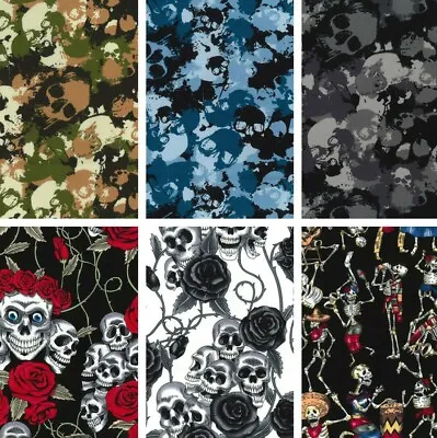 Halloween 100% Cotton Poplin Fabric Rose & Hubble Skeleton Skull Rose Camouflage • £7.25