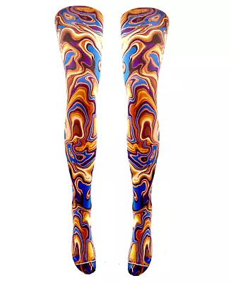 Women's Tights Swirl Orange Printed Over The Knee Socks Vintage OTKS Pop Tight • £14.75