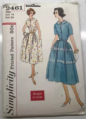 Vtg Simplicity Printed Sewing Pattern #2461 Misses Dress Size 14 Bust 34 Easy • $12.87