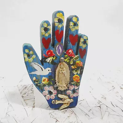 Mexican Tin Milagros Wood Hand Our Lady Milagro Handmade Mexico Folk Art • $19