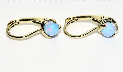 9ct Gold Blue Opal Leverback Drop Earrings - Solid 9K Gold • £75.95