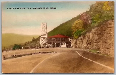 Mohawk Trail Massachusetts 1930s Hand Colored Postcard Famous Hairpin Turn • $4.95