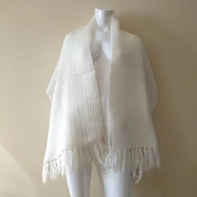 Vintage Made In France For Alexander's Scarf Cream 100% Wool Fringes Woven 17x62 • $19.01