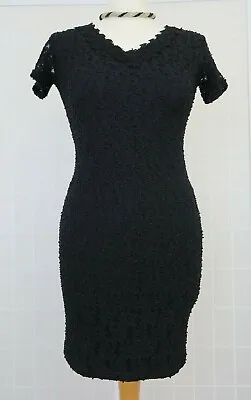 £20 • Buy Vintage Charlotte Halton Black Floral Lace Bodycon Dress Size 10 Lined Mini
