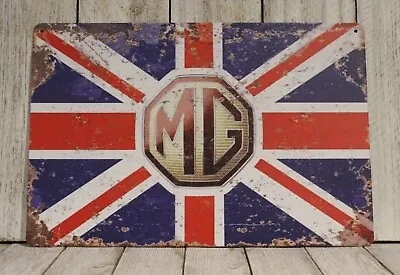 MG Tin Metal Sign Rustic Look UK British Flag Garage Mechanic Auto Car • $10.97