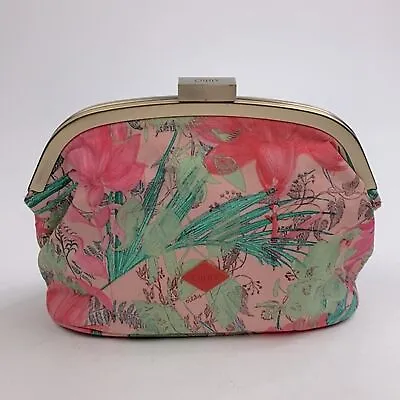 Oilily Cosmetic Tropical Floral Bag Gold Clasp Closure Lined Mini Mirror Pocket • £41.80