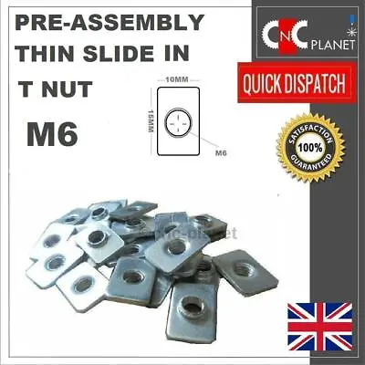 M6 Thin Sliding Tee T Nut 2020 T-Slot V-Slot Aluminium Extrusion Profile CNC 3D  • £2.49