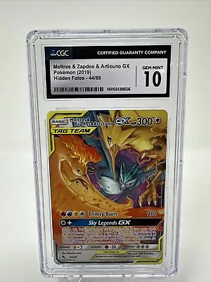 CGC 10 GEM 2019 POKEMON Hidden Fates Moltres Zapdos Articuno GX #44/68 • $30