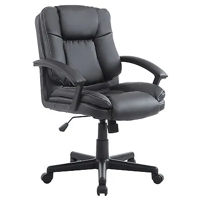 HOMCOM Swivel Executive Office Chair Mid Back PU Leather Chair W/ Arm Black • £65.99