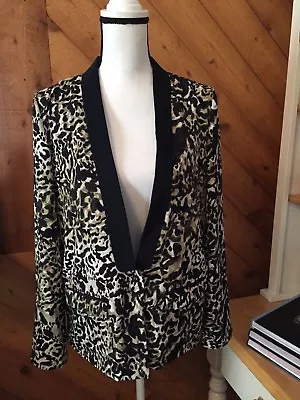 New MOSSIMO Thin Lapel Black Tan Ivory Animal Print JACKET Blazer Lined Size M • $9.99