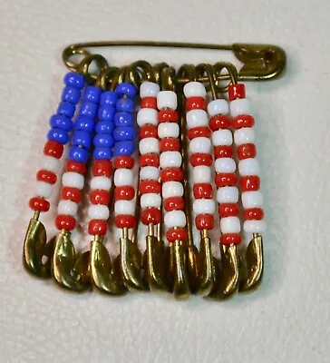 Vintage Safety Pin Bead Brooch American Flag Folk Art Patriotic USA • $9.99