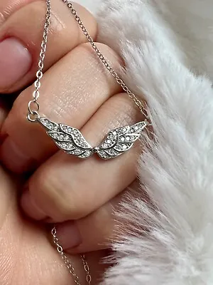 925 Sterling Silver Fashion Simple Angel Wings Pendant With CZ Necklace • $14.50