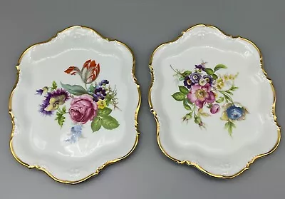 Limoges Andre Prevot Set 2 Vanity Tray Floral Gold Trim 8.75  France Rose Tulip • $35.99