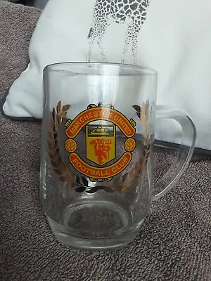 Vintage Manchester United Crest/laurel Leaves Half Pint Glass Made In France • £14.99