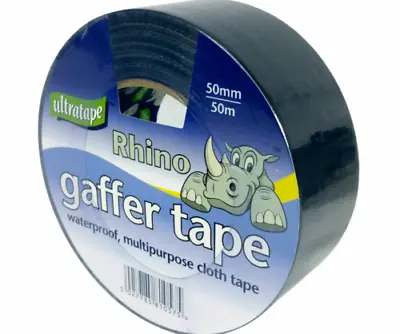 Black Gaffer Tape - 50mm X 50m Rhino Ultratape  Cloth Gaffa Duck Duct Waterproof • £12.49