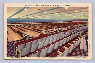 McCook Bowling Alley  44 Lanes In A Row  Vintage DAYTON Ohio Linen Advertising • $29.99