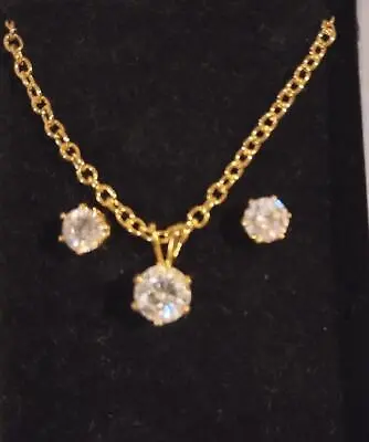 $11 • Buy Cubic Zirconia Necklace Earring Set Gold Tone New Old Stock Vintage Gift For Kid