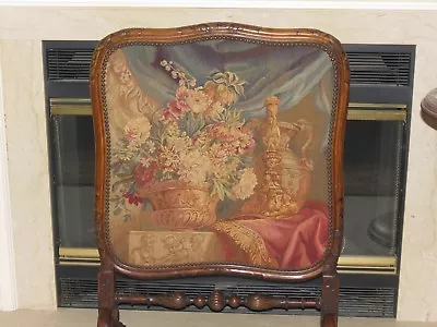  Antique Fireplace Screen Needlepoint Tapestry Panel W/ Walnut Frame Circa 1920  • $416