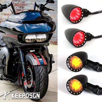 4x Mini LED Turn Signals Indicator Light For Harley Street Glide Dyna Wide Glide • $39.89