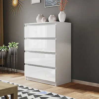 High Gloss Chest Of Drawers Tall Wide Bedside Table Cabinet Bedroom Furniture  • £89.99