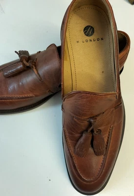 £7.99 • Buy H London Mens Brown Leather Loafers Size 8 Dress Shoes- CG S46