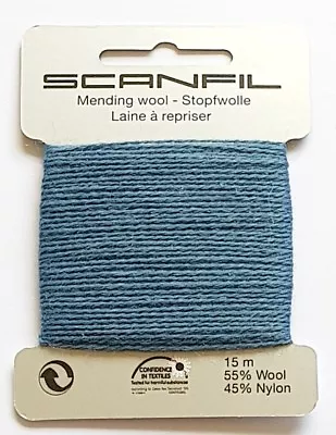 STEEL BLUE Scanfil Thread For Darning & Mending - 55% Wool 45% Nylon 15 Metres • £2.05