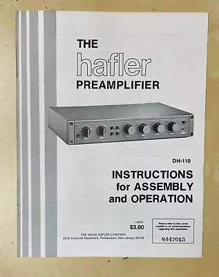 Vintage Hafler Preamplifier DH-110 Instructions For Assembly And Operation • $26.95