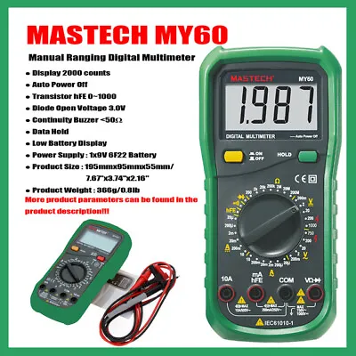 MASTECH MY60 MY61 MY62 MY63 MY64 MY65 MY68 Manual Ranging Digital Multimeter ✦Kd • $45.59