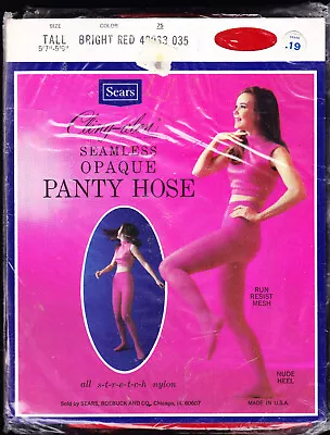 Vintage Pantyhose And Package - BRIGHT RED - TALL - Cling Alon Opaque - MUST SEE • $9.99