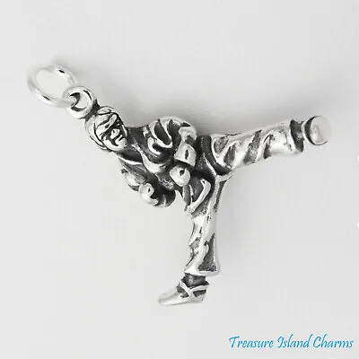 Karate Taekwondo Kickbox Martial Arts 3D 925 Solid Sterling Silver Charm Kick • $19.95