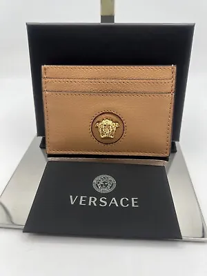 Versace Medusa Head Brown Gold Leather Card Case Holder NWT • $227.15