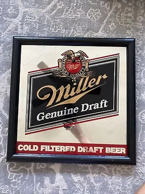 Vtg Miller Genuine Draft Sign Cold Filtered Mirror Sign Hanging Bar Decor • $40