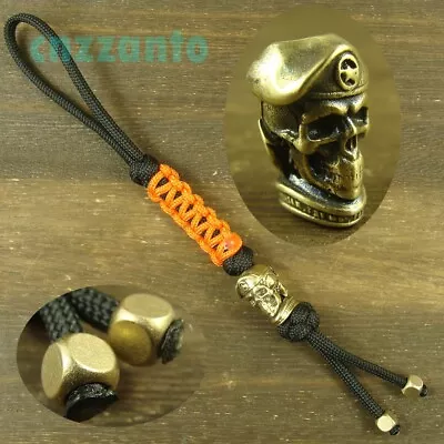 Hand Woven  Skull Soldier   Brass Knife Lanyard Bead Paracord For EDC Gear H882 • $14.99