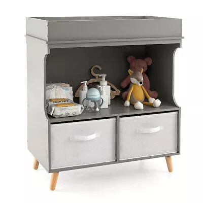 Baby Diaper Changing Station With Large Storage Capacity And Safety Belt-Gray • £163.26