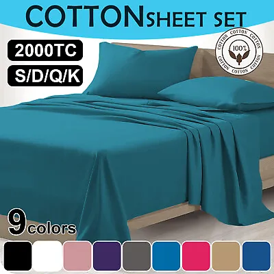 $9.19 • Buy 2000TC Egyptian Cotton Bed Flat Fitted Sheet Set Single Double Queen King Size