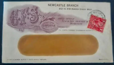 AUSTRALIA KGV 1d RED STAMP ON ADVERT. ENVELOPE  NEWCASTLE CO OP . • $50