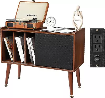 Vinyl Record Player Stand Cabinet Album Turntable Stand With USB Power Ports • $123.49